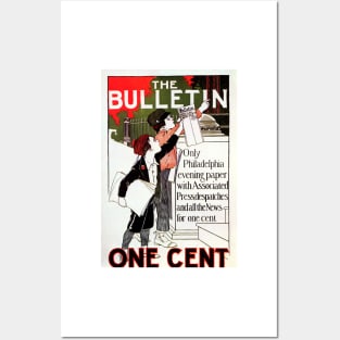 THE BULLETIN One Cent Philadelphia Evening Paper Vintage Newspaper Advertisement Posters and Art